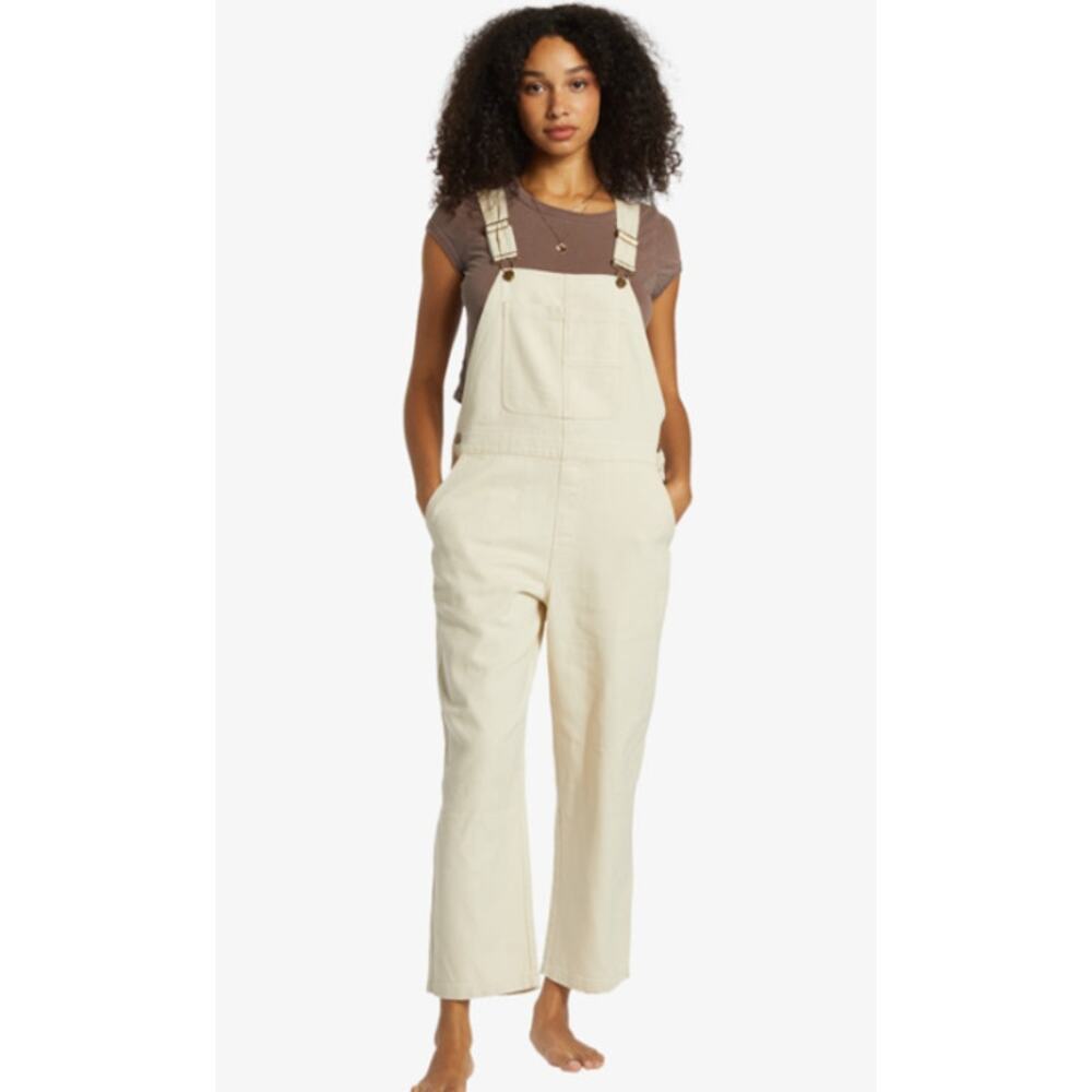 Billabong Sand Canyon Women White Cap Denim Overalls Medium NWT - Picture 2 of 5